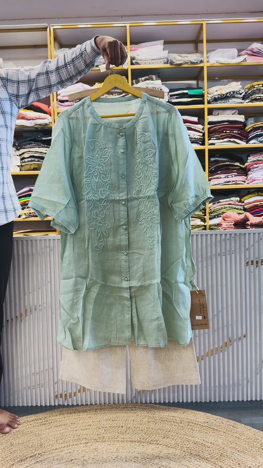 LINEN EMBROIDERY EMBROIDERY TUNIC WITH LINEN PANT SET