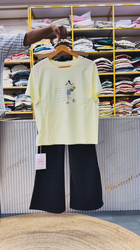 BUTTER YELLOW CASUAL TSHIRT  WITH BELL BOTTOM PANT SET