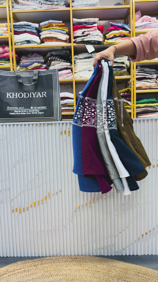 SQUARE  EMBROIDERY CASUAL LONG TOP