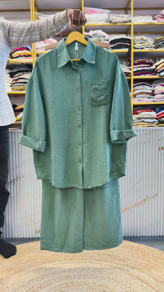 GREEN SHIRT PANT COORD SET