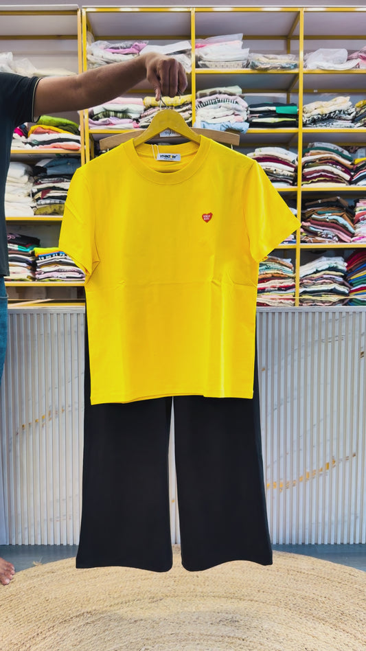 YELLOW PREMIUM PLAIN TSHIRT WITH COMFORTABLE STRAIGHT PANT SET