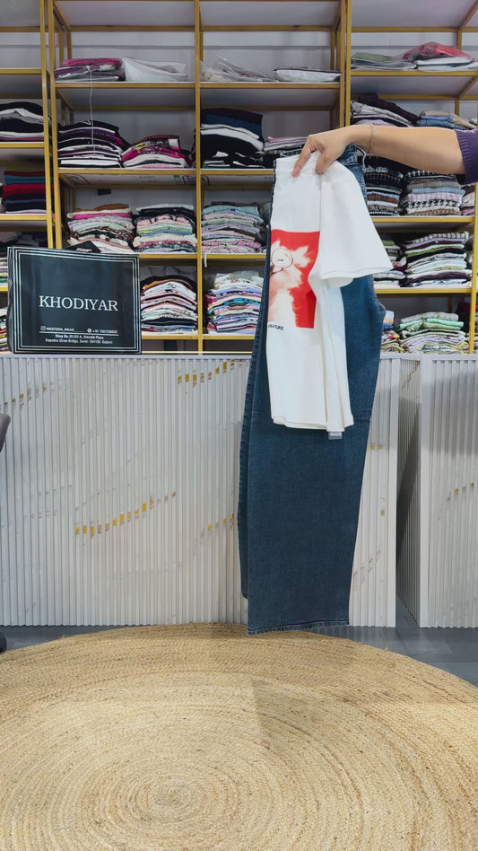 CAT PRINT TSHIRT WITH DBLUES STRAIGHT DENIM PANT SET