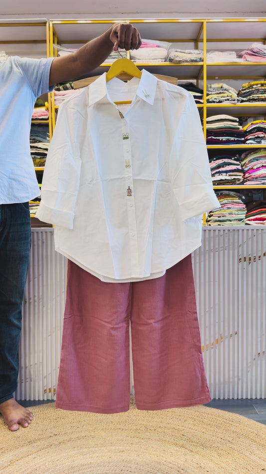 WHITE  EMBROIDERY SHIRT WITH LINEN PANT SET