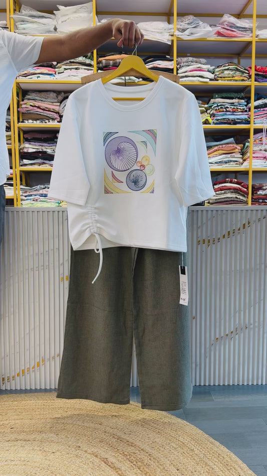 EMBROIDERY TSHIRT  WITH LINEN PANT SET