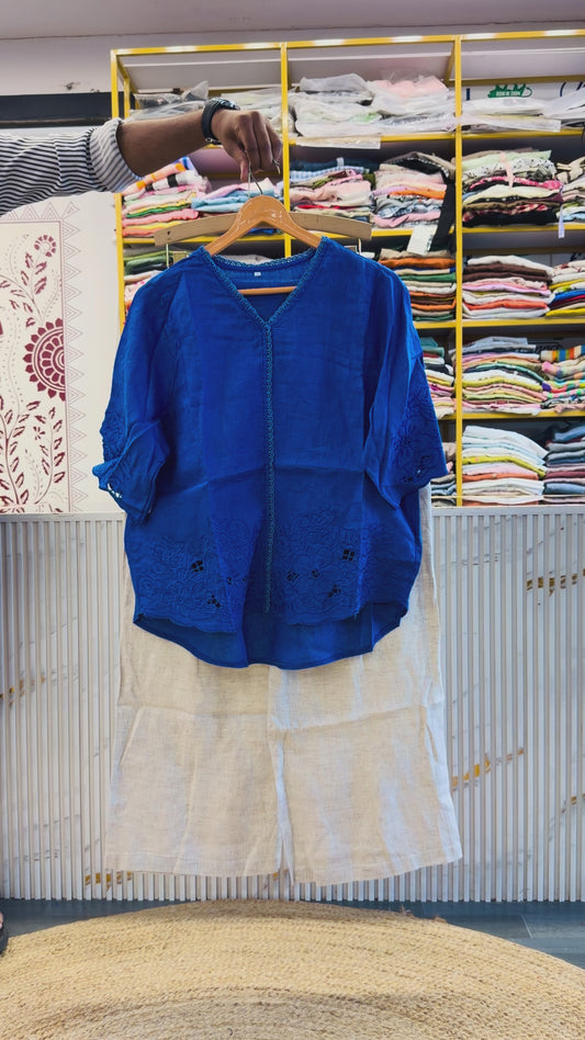 CUTWORK EMBROIDERY PURE LINEN COORD SET