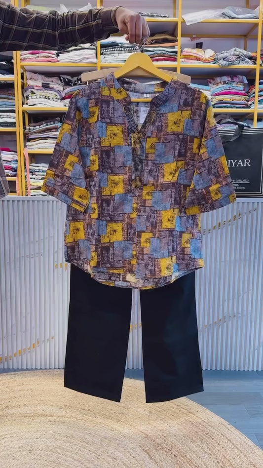 PRINTED SOFT COTTON TOP WITH STRAIGHT PANT SET