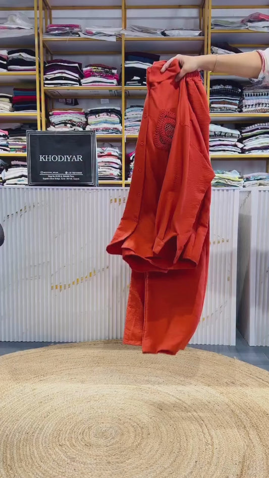 LACE POCKET LONG SHIRT PANT COORD SET