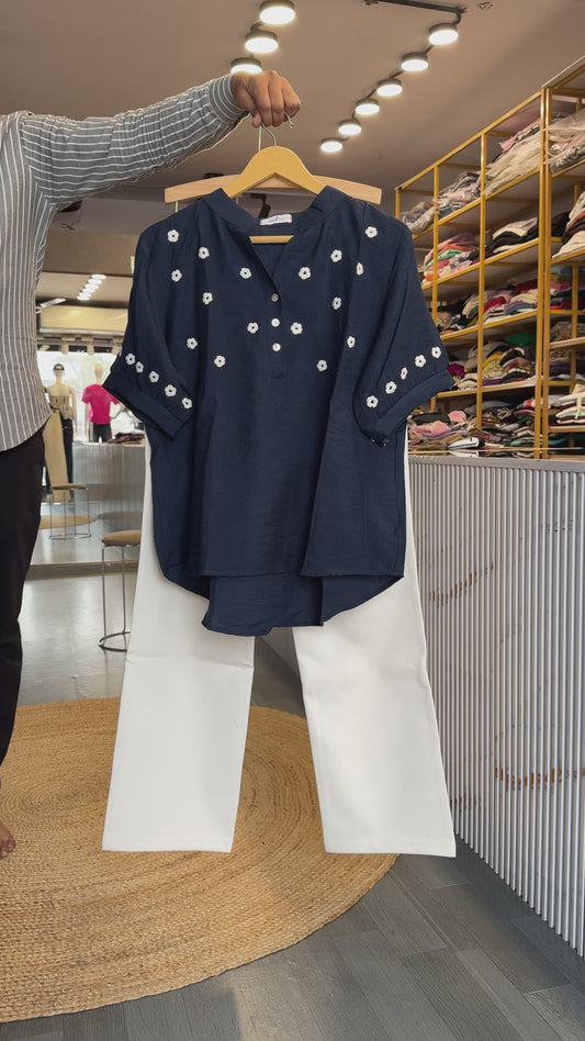 NAVY BLUE  EMBROIDERY TOP  WITH STRAIGHT FIT COMFORTABLE  TROUSER