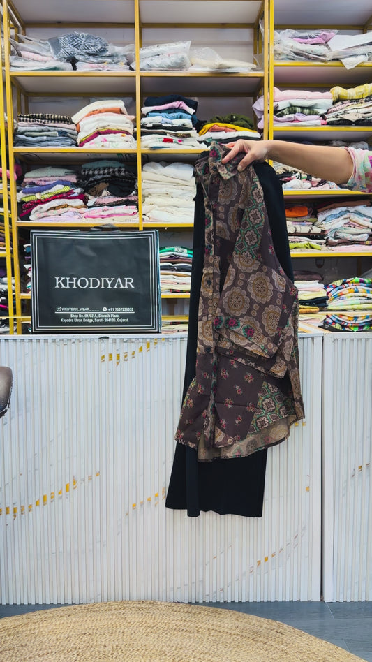 PRINTED LONG SHIRT SHIRT  WITH BELL BOTTOM PANT SET