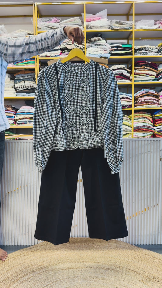 CHEX COTTON TOP WITH BELL BOTTOM PANT SET