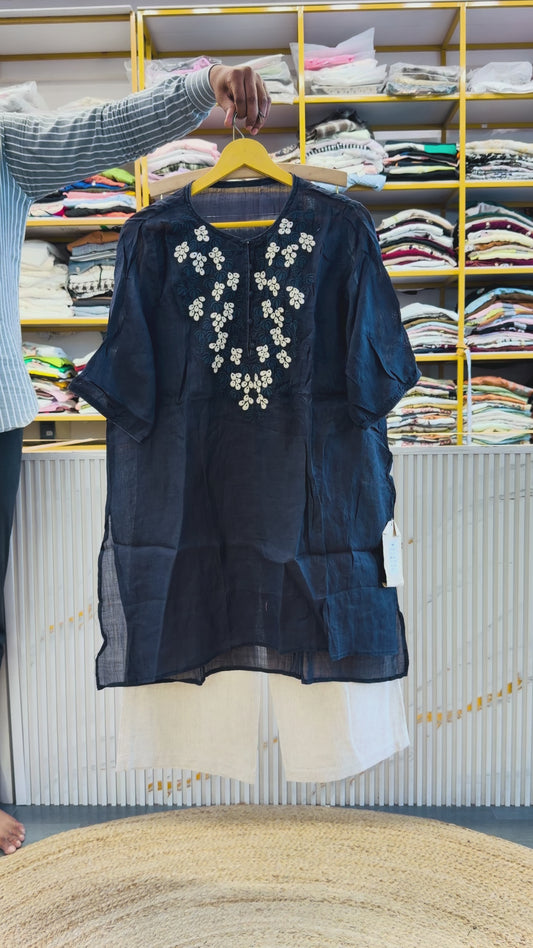 EMBROIDERY LINEN LONG TUNIC WITH LINEN PANT SET