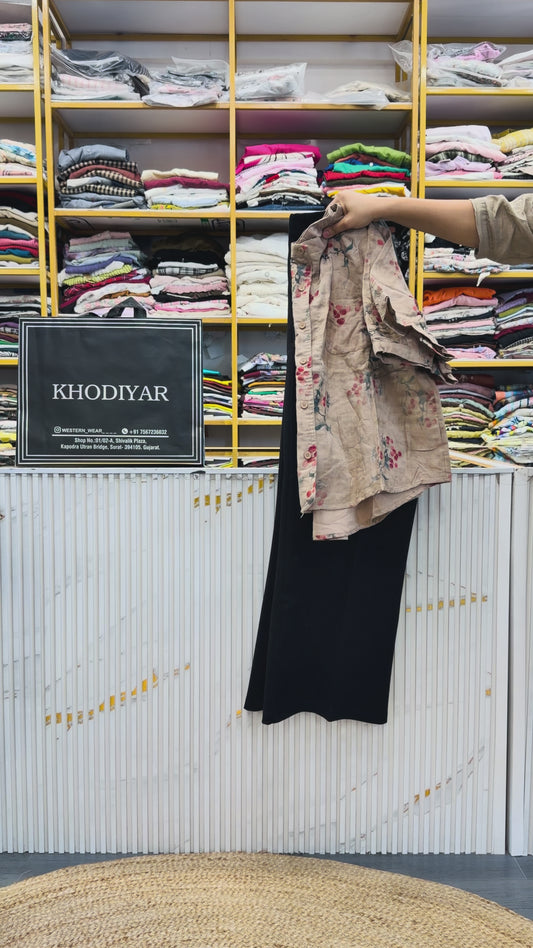 MUL COTTON PRINT SHIRT  WITH BELL BOTTOM TROUSER PANT SET