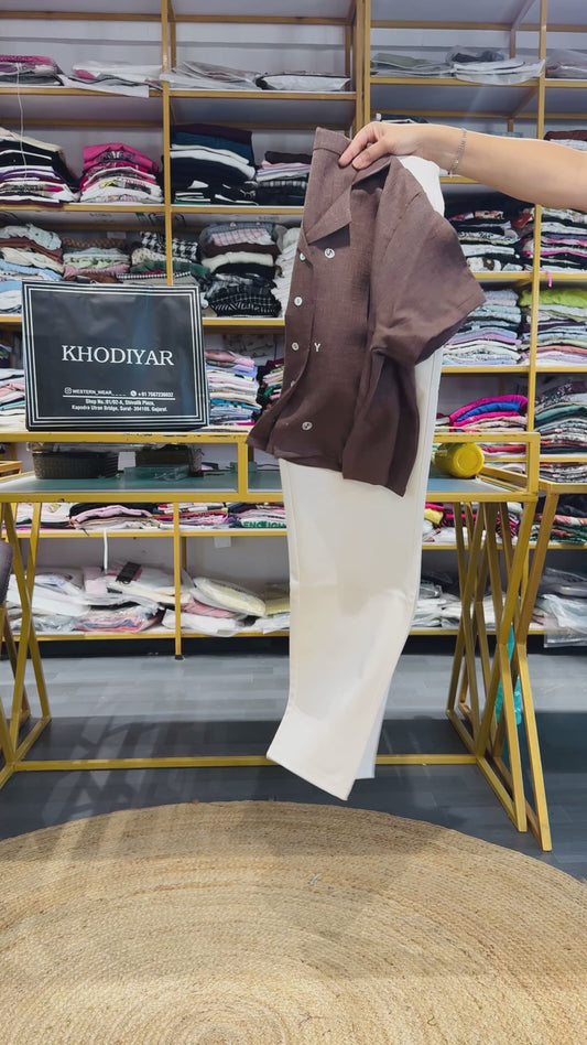 EMBROIDERY COTTON TOP  WITH STRAIGHT TROUSER SET