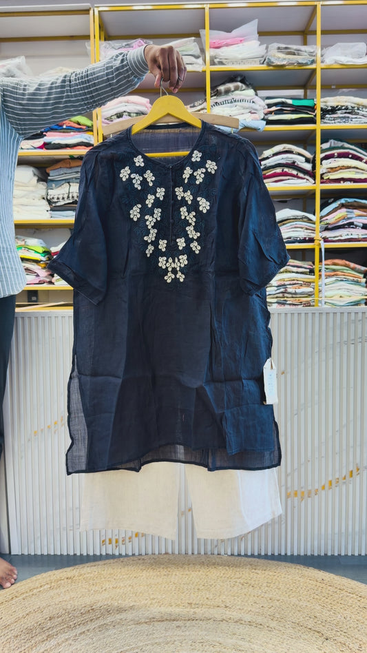 EMBROIDERY LINEN LONG TUNIC WITH LINEN PANT SET