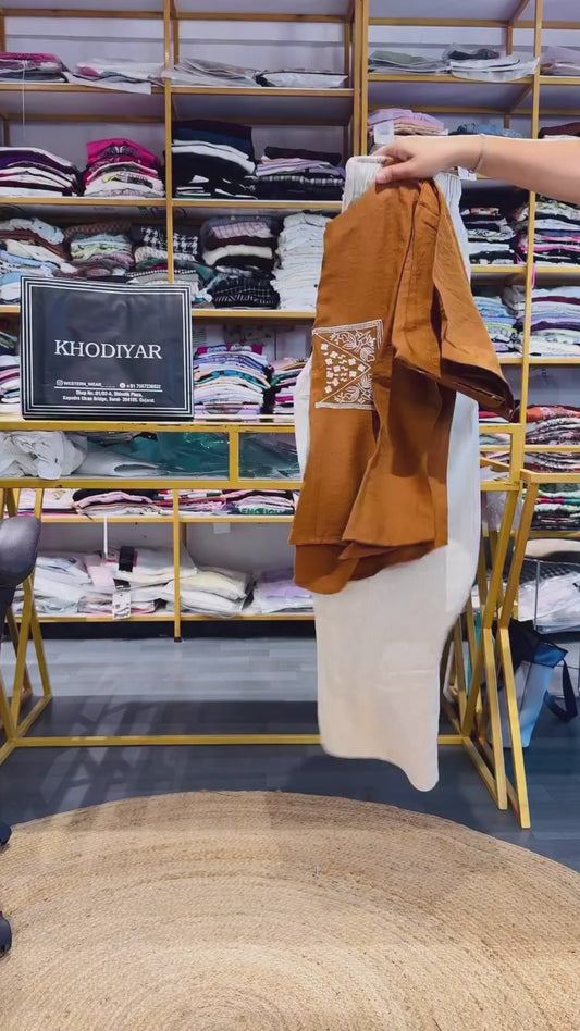 COPPER EMBROIDERY TOP WITH LINEN PANT SET