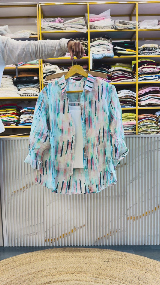 PRINT LINEN SHIRT SPAGHETTI WITH LINEN SHORTS SET