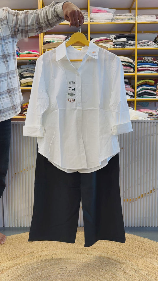 EMBROIDERY COTTON SHIRT WITH LINEN PANT SET