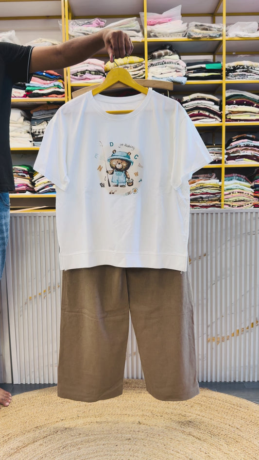 CASUAL PRINT TSHIRT WITH SOFT LINEN PANT SET