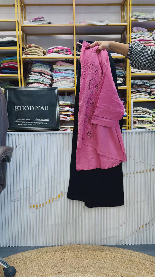 PINK EMBROIDERY TUNIC TOP WITH LINEN PANT SET