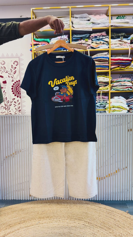 NAVY BLUE CASUAL TSHIRT WITH LINEN PANT SET
