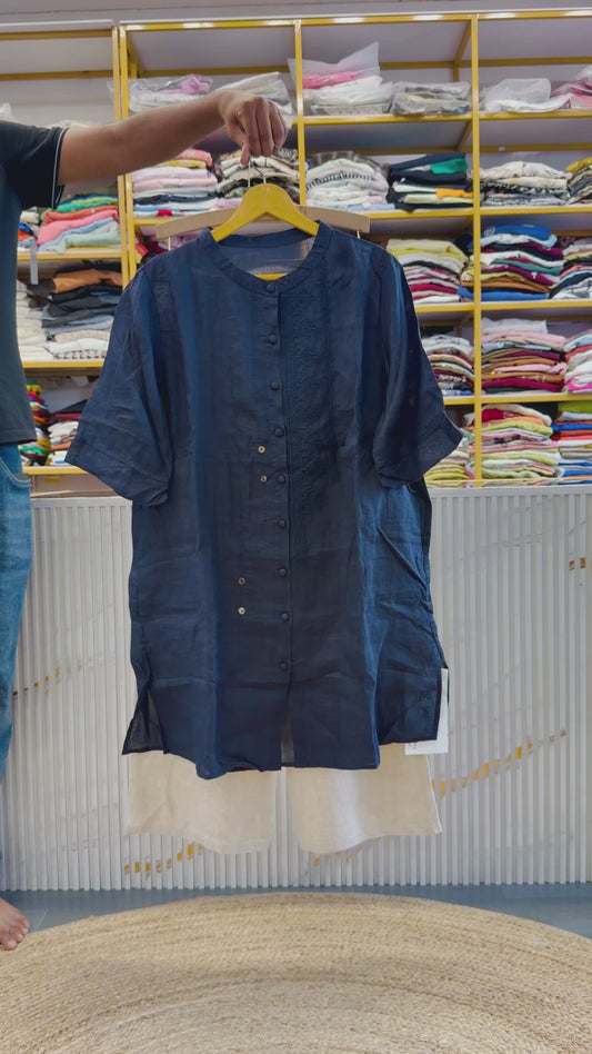 EMBROIDERY LINEN LONG TUNIC WITH LINEN PANT SET