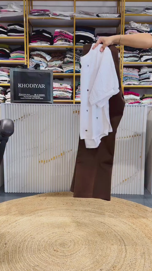 WHITE EMBROIDERY TOP WITH BELL BOTTOM TROUSER PANT SET