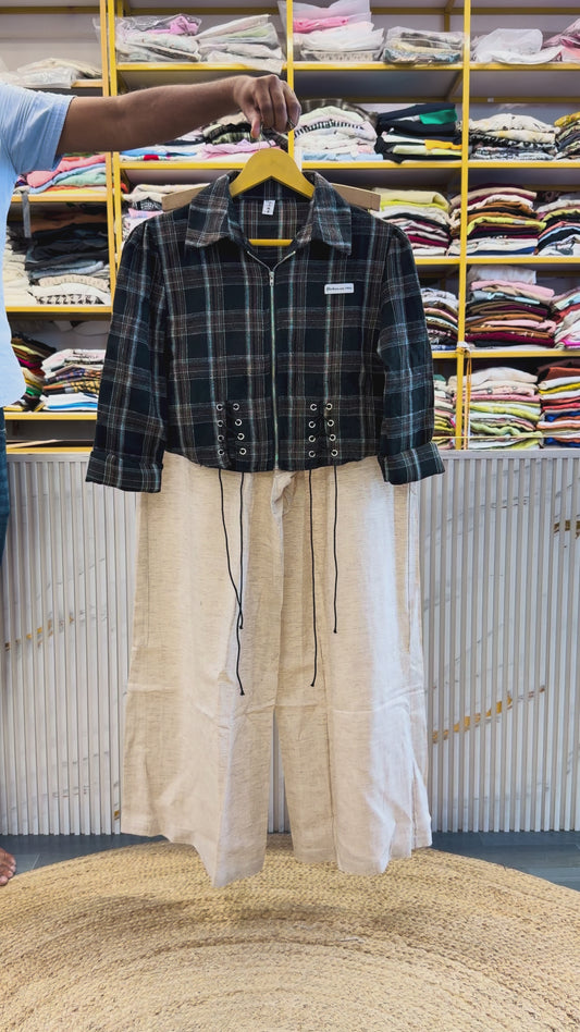 CHEX CROP SHIRT WITH LINEN PANT SET