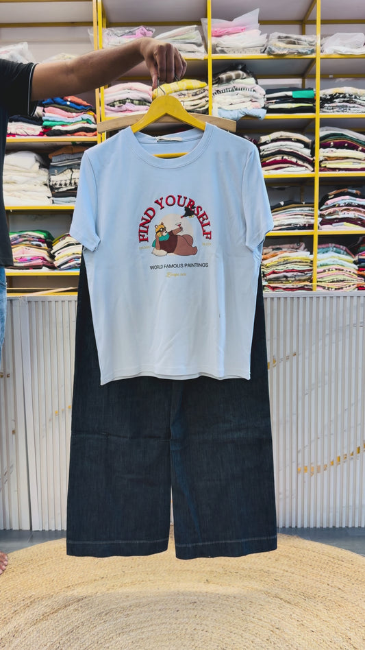 PRINT COTTON TSHIRT WITH SOFT DENIM PANT SET