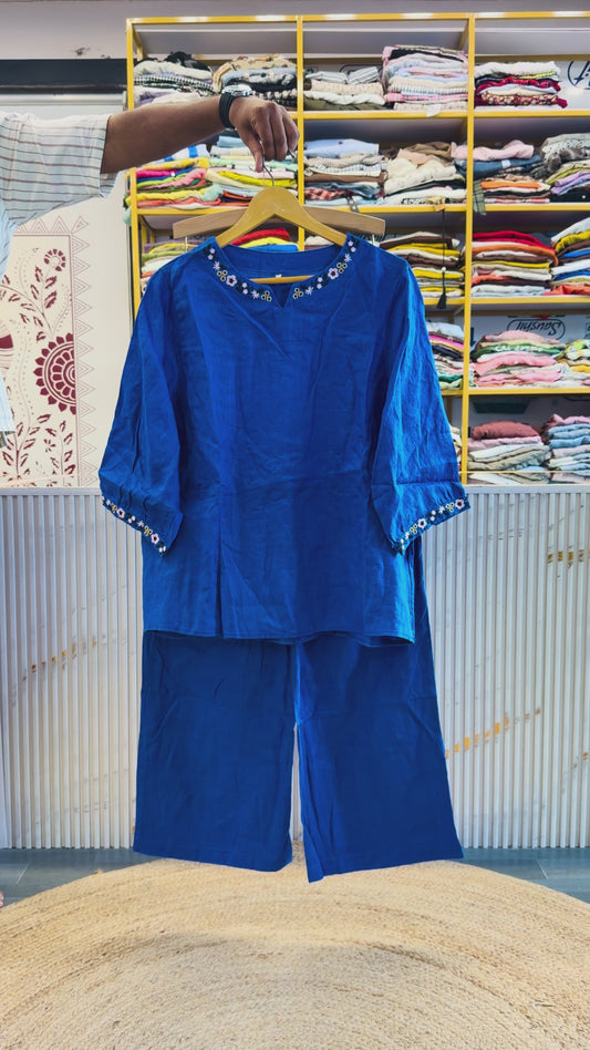 ROYAL BLUE PURE LINEN COORD SET