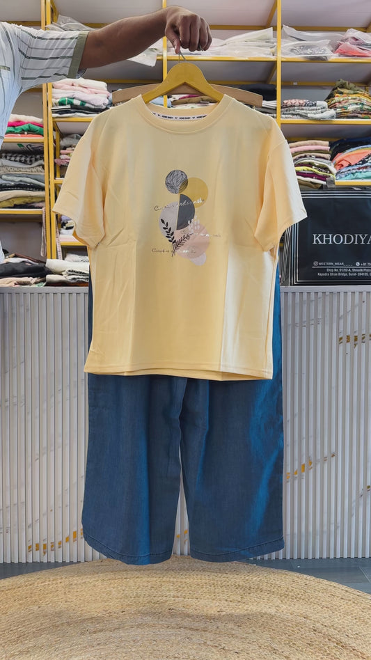 LIGHT CREAM SCOOBA TSHIRT WITH SOFT PAPER DENIM PANT SET