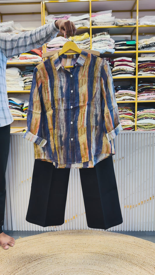 PRINT LINEN SHIRT  WITH BELL BOTTOM TROUSER PANT SET