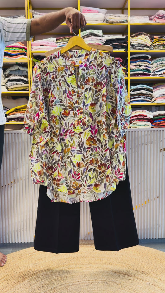 PRINTED LONG TOP   WITH STRAIGHT FIT TROUSER PANT SET