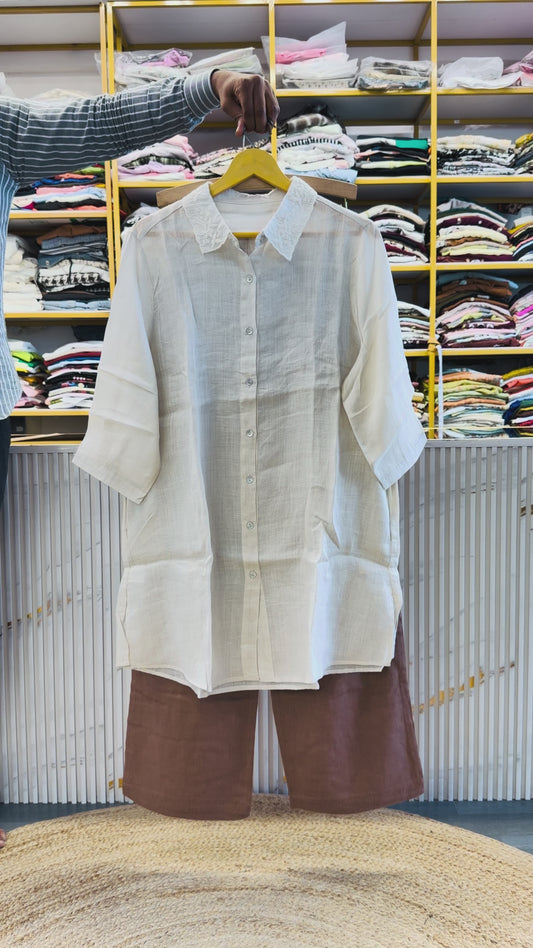 EMBROIDERY LINEN LONG TUNIC WITH LINEN PANT SET