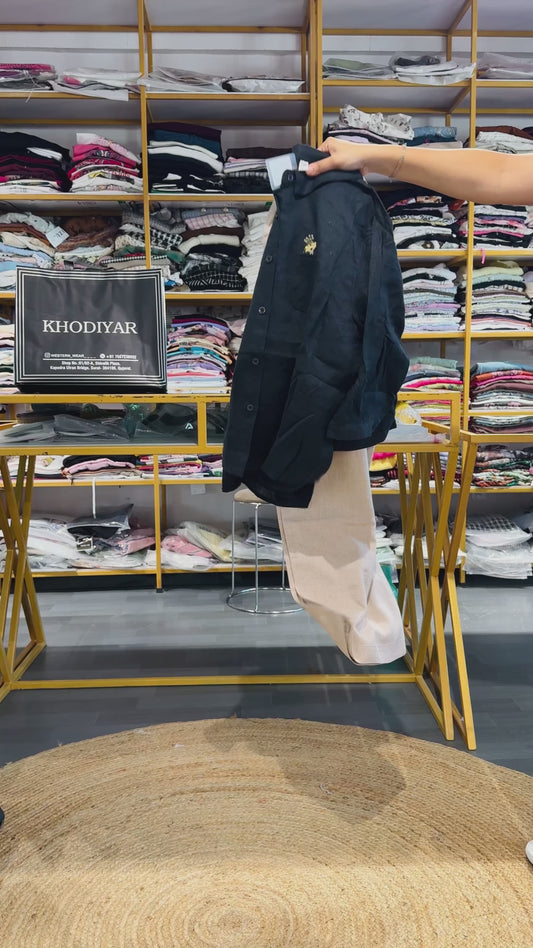 BLACK EMBROIDERY LINEN TOP WITH LINEN PANT SET