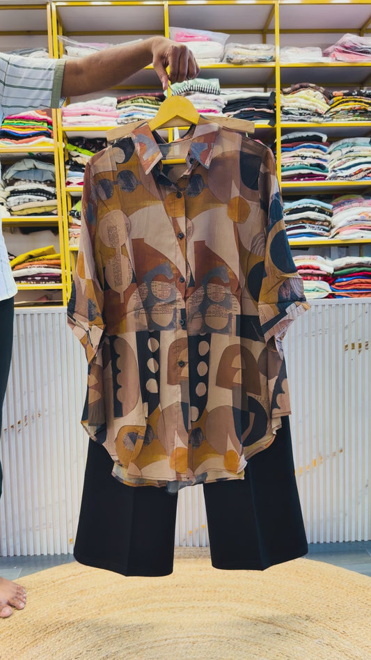 PRINTED LONG SHIRT   WITH STRAIGHT FIT TROUSER PANT SET