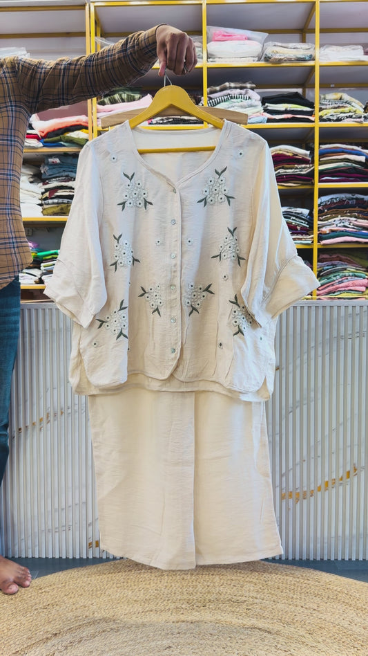 OFF WHITE  EMBROIDERY COORD SET