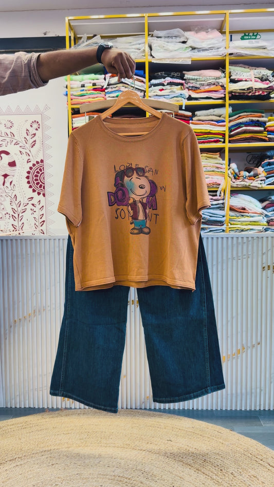 LIGHT ORANGE SOFT KNITING TOP WITH IMPORTED SOFT DENIM PANT SET