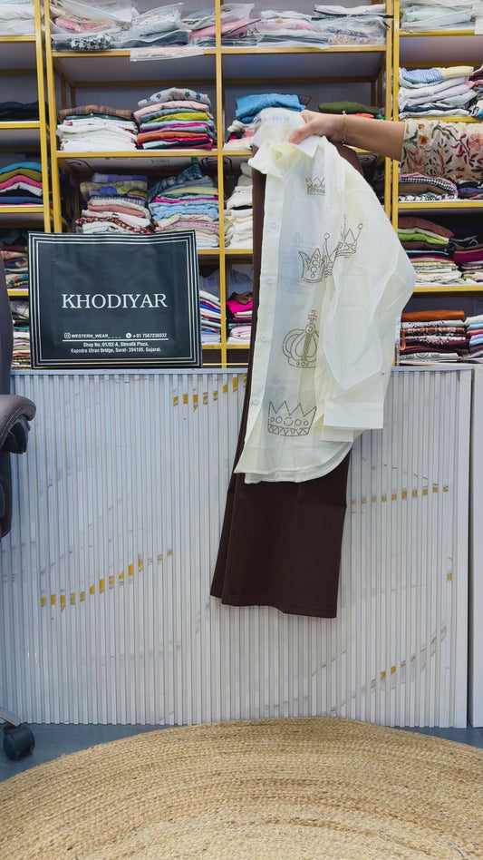 KHODIYAR-1 DIAMOND CROWN TISSUE PREMIUM FABRIC SHIRT  WITH BELL BOTTOM PANT SET