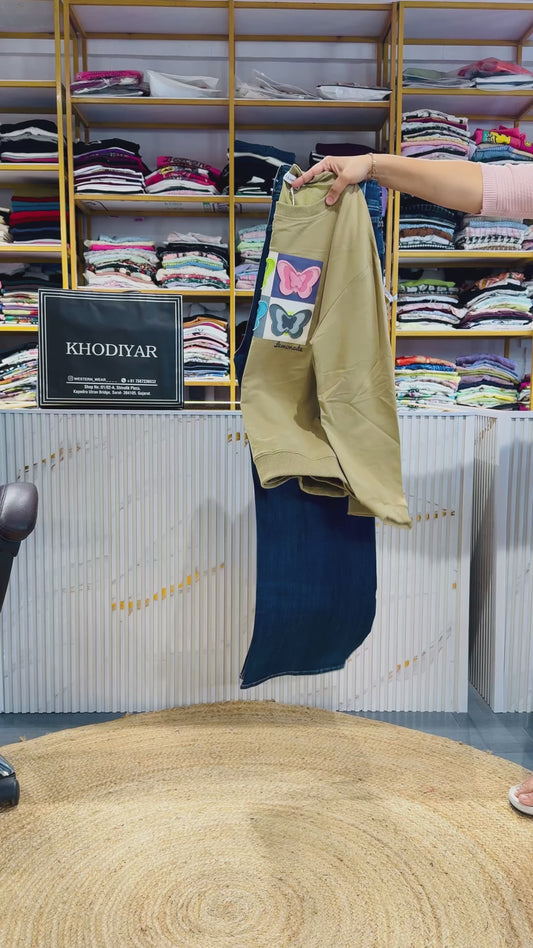 BUTTERFLY SWEAT SHIRT WITH STRAIGHT BLUE DENIM SET