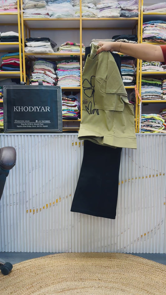 COTTON EMBROIDERY TSHIRT WITH BELL BOTTOM PANT SET