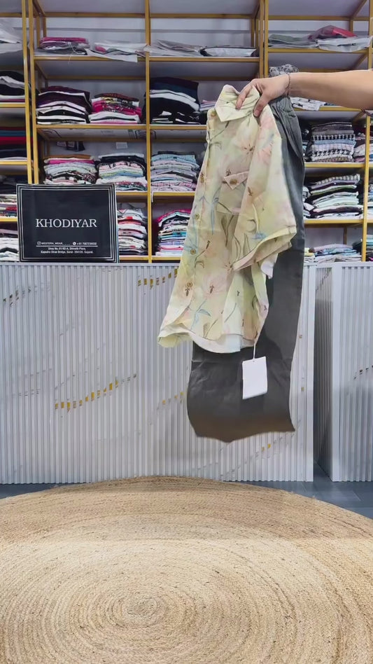 PRINTED LINEN TOP WITH LINEN PANT SET