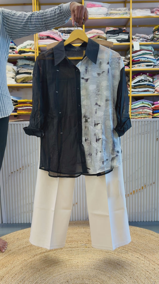 TWO SHADE  SHIRT  WITH BELL BOTTOM PANT SET