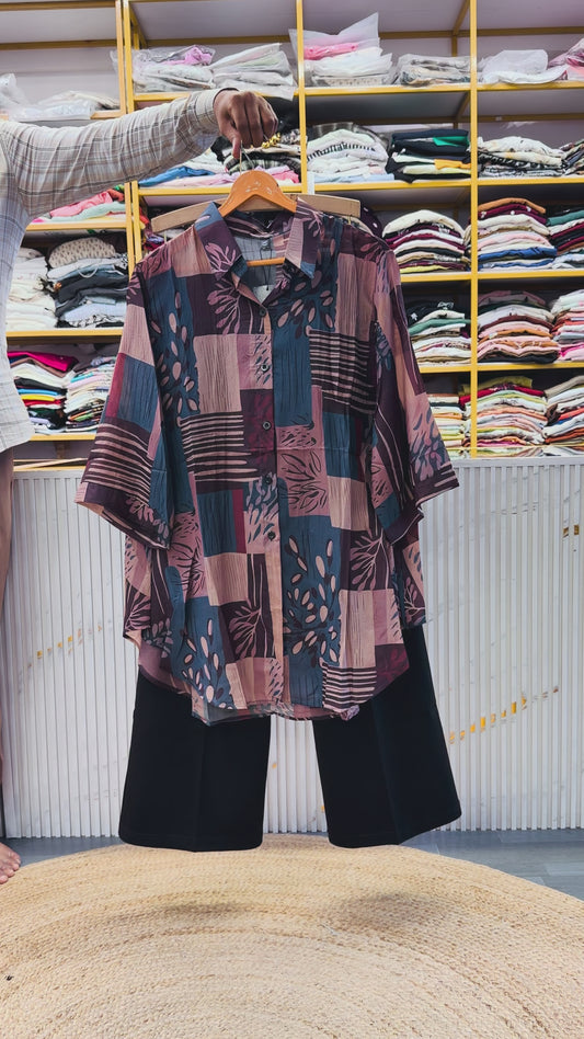 PRINTED  LONG SHIRT  WITH BELL BOTTOM PANT SET