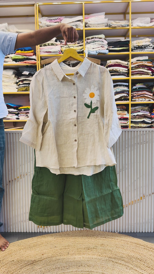 FLOWER PATCH LINEN SHIRT WITH LINEN PANT SET