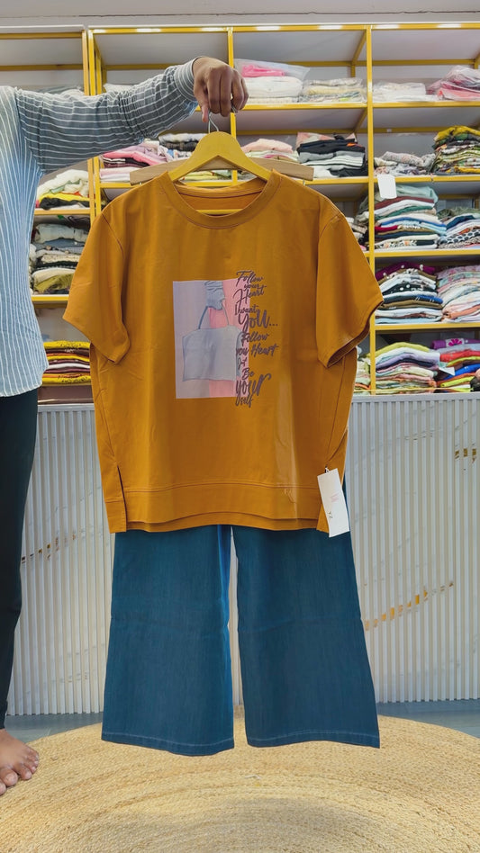 COPPER RUST COTTON TSHIRT WITH SOFT PAPER DENIM PANT SET