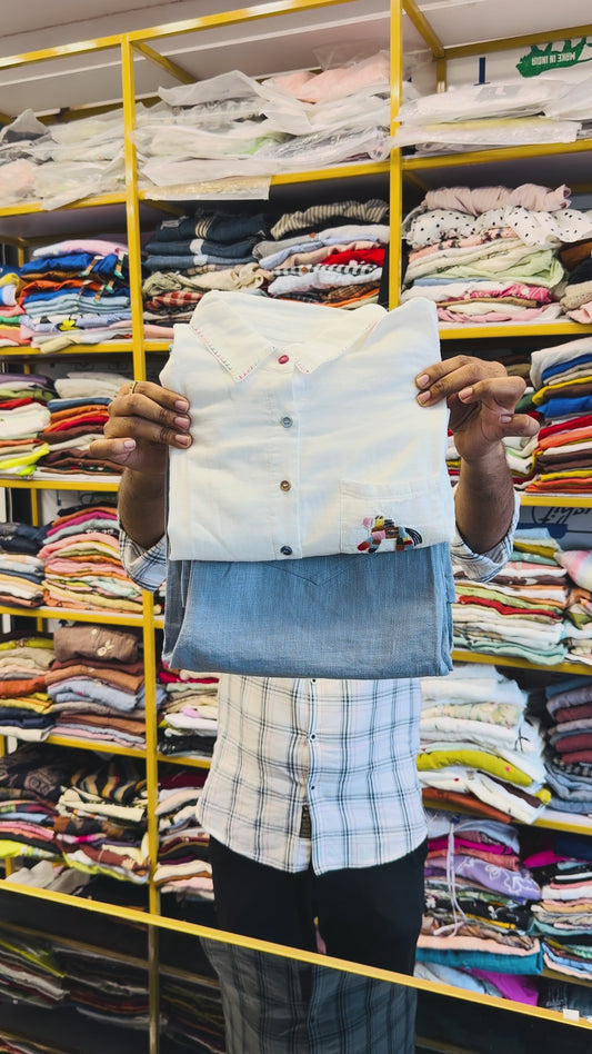MUL COTTON EMBROIDERY SHIRT WITH LINEN STRAIGHT PANT SET