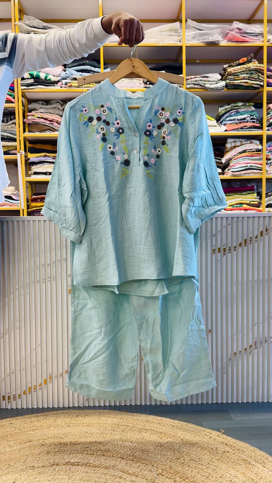 SKY EMBROIDERY COORD SET