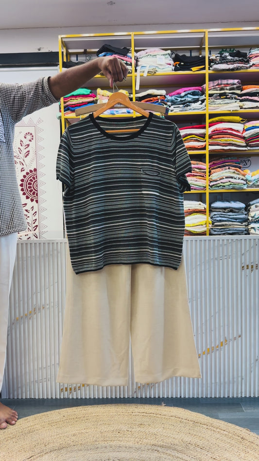 STRIPS SOFT KNITTING TOP WITH SIDE STRIPS PANT SET