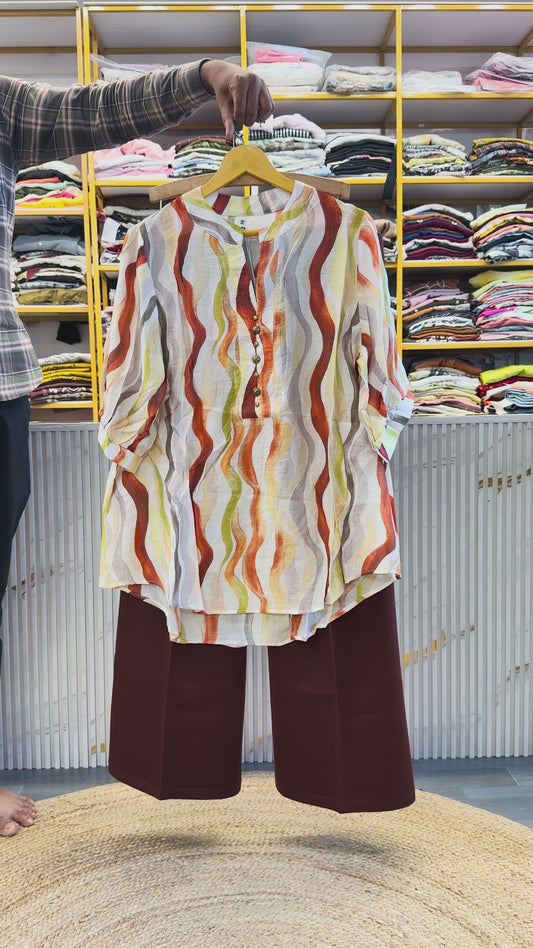 PRINTED LONG TOP   WITH BELL BOTTOM FIT TROUSER PANT SET