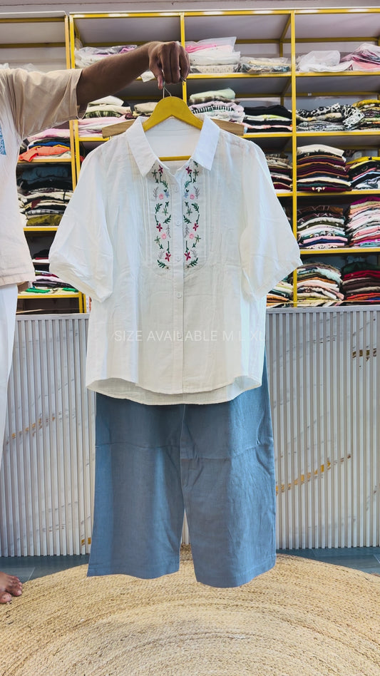 EMBROIDERY MUL COTTON SHIRT WITH LINEN PANT SET